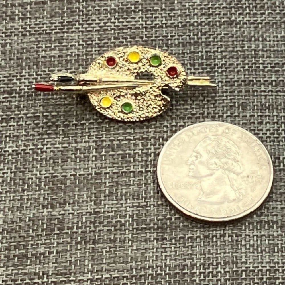 Gerrys Artist Palette Pin Brooch Gold Red Yellow Green Brushes Retro Vintage Art